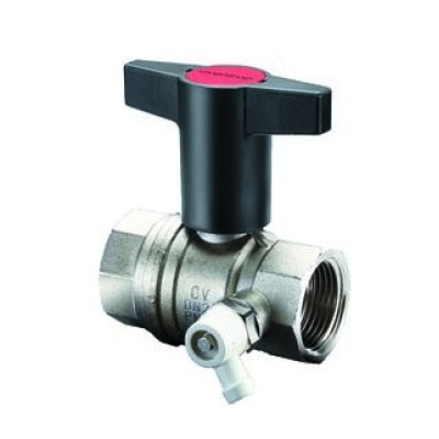 Шаровой кран Oventrop Optibal DN 20, ВР-ВР, черная пластиковая рукоятка, со штуцером для слива, резьба ¼