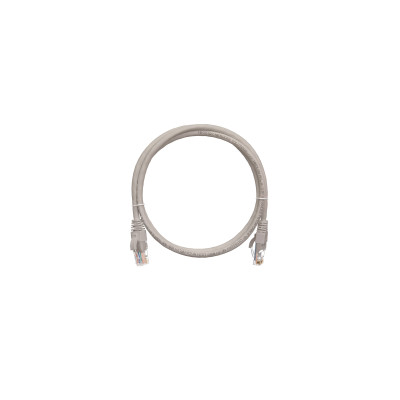 Коммутационный шнур NIKOMAX U/UTP 4 пары, Кат.5е (Класс D), 100МГц, 2хRJ45/8P8C, T568B, заливной, с защитой защелки, многожильный, BC (чистая медь), 24AWG (7х0,205мм), PVC нг(А), серый, 1м