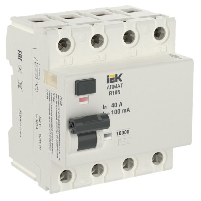 Выключатель дифференциального тока IEK ARMAT R10N 4P 40А 100мА тип AC