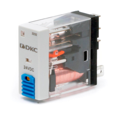 Реле DKC миниатюрное промышленное 1CO ком. ток 12А AgSnO2 напряжение 24V DC опция: тест-кнопка+светодиод+защитный диод