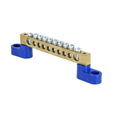 Шина нулевая EKF PROxima N 6х9 10 отверстий 2 синих угловых изолятора латунь