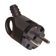 Вилка TDM угловая с ушком с/з черная 16А 250В