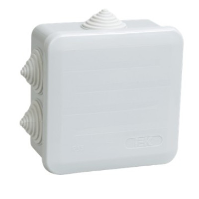 Коробка распаячная IEK КМ41255 для открытой проводки 100х100х50 мм IP44 (RAL 7035, 6 гермовводов, защелкивающаяся крышка)
