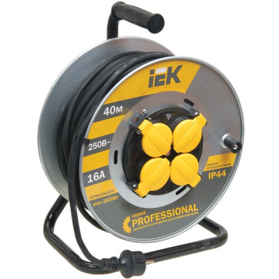 Удлинитель на катушка IEK "Professional" 4х40м УК40 на мет. барабане с термозащ. КГ 3х2.5 IP44