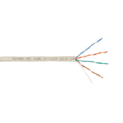 Кабель NIKOMAX U/UTP 4 пары, Кат.5e (Класс D), тест по ISO/IEC, 100МГц, одножильный, BC (чистая медь), 24AWG (0,50мм), поливинилхлорид, внутренний, серый, 305м