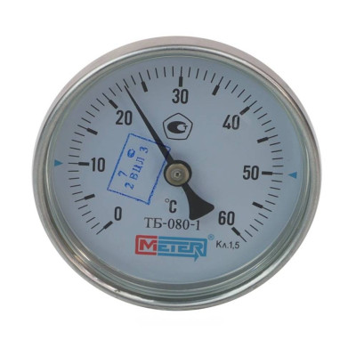 Термометр биметаллический осевой МЕТЕР ДК80 60С L=40ММ G1/2" ТБ-080-1