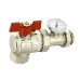 Кран угловой Uni-Fitt НВ 1" с разъёмным соед. и термометром для кол. групп, полнопроходной, бабочка