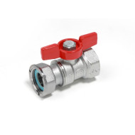 Кран шаровой 3/4" x 1" В-В с нак. гайкой хром. с красной рукояткой бабочка Giacomini