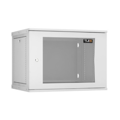 Настенный разборный шкаф TLK 19", 9U, стеклянная дверь, Ш600хВ436хГ450мм, 1 пара монтажных направляющих, серый