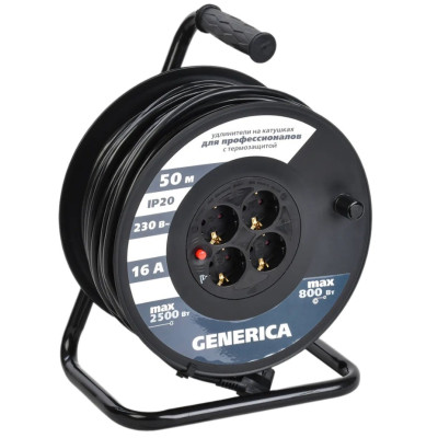 Удлинитель на катушке GENERICA 4х50м 2P+PE 16А УК50 с термозащитой 3х1.5кв.мм