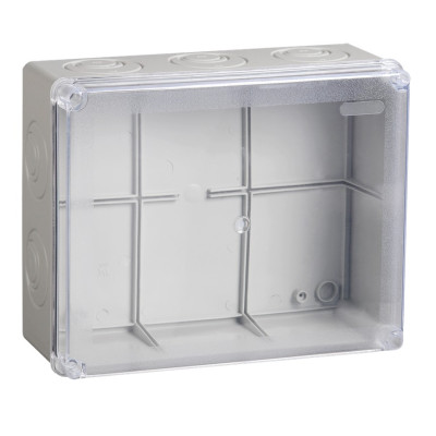 Коробка распаячная КМ41278 для открытой проводки 240х195х165 мм IP55 (RAL7035, прозрачная крышка, кабельные вводы 5 шт) IEK UKO10-240-195-165-K51-55