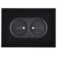 SKANDY Розетка 2-местная без заземления без защитных шторок для плоской вилки 10А SK-R03Bl стекло черный IEK