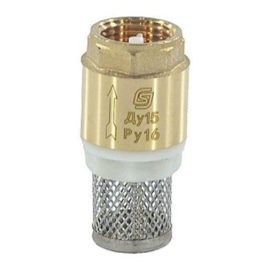 Клапан обратный SantechSystems латунь осевой Ду15 м/м с приемной сеткой