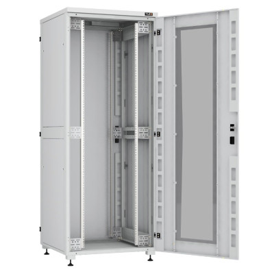 Напольный шкаф серии Lite II 19", 42U, стеклянная дверь, цельнометаллические двухуровневые стенки и задняя дверь, Ш800хВ2042хГ1000мм, в разобранном виде, серый RAL7035