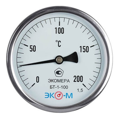 Термометр ЭКОМЕРА биметалл БТ-1-100 200С Дк100 L=100 осевой БТ-1-100-200С-L100