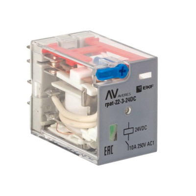 Реле промежуточное EKF Averes RPAt 22/3 10А 24В DC с кнопкой и механической индикацией