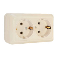 UРозетка UNIVersal Олимп слоновая кость (ivory) 2-местная с заземляющими контактами 16А 220В