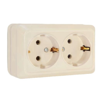 UРозетка UNIVersal Олимп слоновая кость (ivory) 2-местная с заземляющими контактами 16А 220В