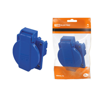 Розетка панельная TDM ELECTRIC скрытая с крышкой РП10-3 IP44 16А 2Р+РЕ 220В
