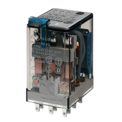 Реле миниатюрное универсальное электромеханич. монтаж в розетку Finder 3co 10а agni 24в ac rti опции: кнопка тест