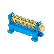 Шина "0" N (6х9мм) 8 отверстий латунь синий изолятор EKF PROxima тип "Стойка" на DIN-рейку