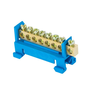 Шина "0" N (6х9мм) 8 отверстий латунь синий изолятор EKF PROxima тип "Стойка" на DIN-рейку
