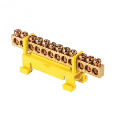Шина 0 PE 12 отверстий латунь желтый изолятор тип Стойка на DIN-рейку PROxima