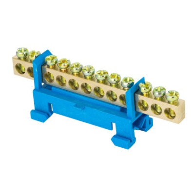 Шина "0" N (6х9мм) 12 отверстий латунь синий изолятор тип "Стойка" EKF PROxima на DIN-рейку