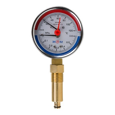Термоманометр ЭКОМЕРА 120С 0,6МПа Дк80 G1/4"радиальный в/к перех G1/2" L=40мм