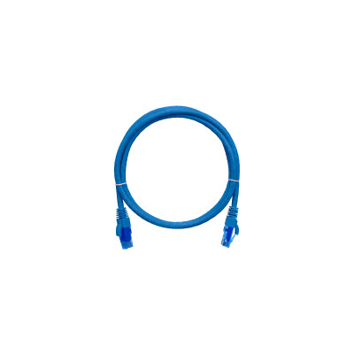 Коммутационный шнур NIKOMAX U/UTP 4 пары, Кат.6 (Класс E), 250МГц, 2хRJ45/8P8C, T568B, заливной, с защитой защелки, многожильный, BC (чистая медь), 24AWG (7х0,205мм), LSZH нг(А)-HFLTx, синий, 2м