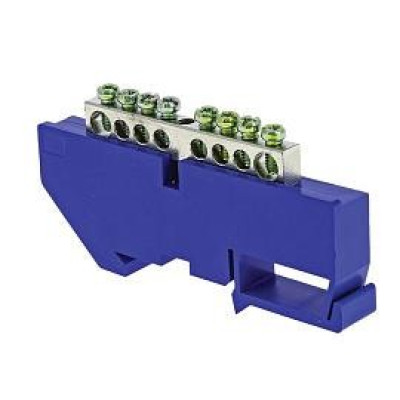 Шина 0 N (6х9мм) 6 отверстий латунь синий изолятор на DIN-рейку розничный стикер PROxima