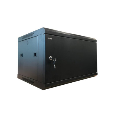 Шкаф настенный 6U Netko серия WM (600х450х370), разборный, передняя металлическая дверь, черный "А"