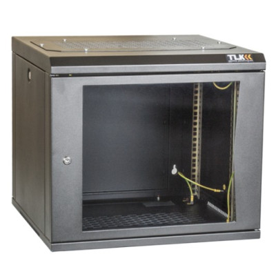 Настенный разборный шкаф TLK 19", 6U, стеклянная дверь, Ш600хВ303хГ450мм, 1 пара монтажных направляющих, черный
