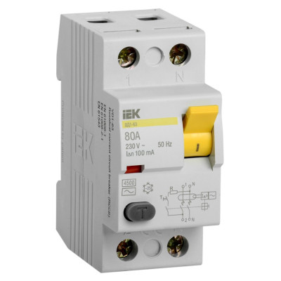 Выключатель дифференциальный (УЗО) IEK ВД1-63 2Р 80А 100мА