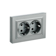 BRITE Розетка 2-местная с заземлением без защитных шторок 16А в сборе РС12-3-БрА алюминий IEK