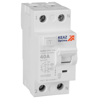 Выключатель дифференциального тока (УЗО) КЭАЗ OptiDin DM63-2240-A-4,5-УХЛ4 без защиты от сверхтоков 2П 40А 30мА A 4,5кА