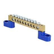 Шина EKF PROxima "0" n (8х12мм) 10 отверстий латунь 2 синих угловых изолятора