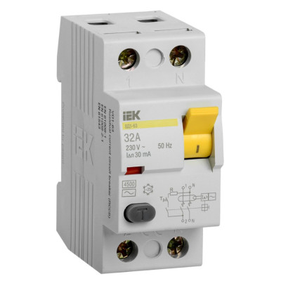Выключатель дифференциальный (УЗО) IEK ВД1-63 2Р 32А 30мА
