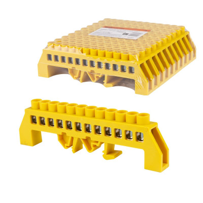 Шина TDM ELECTRIC "PE" "земля" в желтом изоляторе на DIN-рейку 8x12мм 12 групп