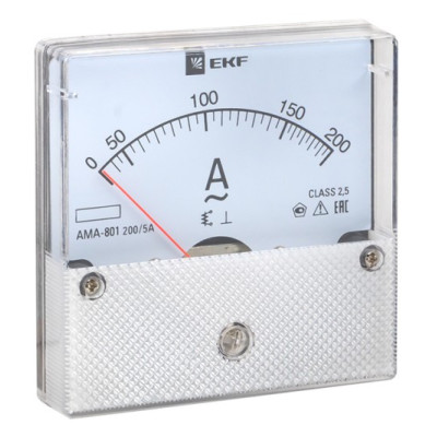 Амперметр EKF AM-A801 аналоговый на панель 80х80 (круглый вырез) 200А трансформаторное подключение