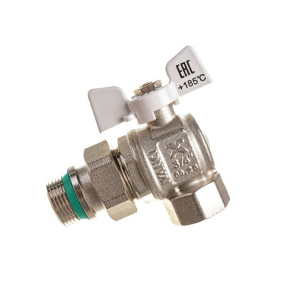 Кран шар. Superior угловой с разъем. Со. и стоп. кол., белая ручка-бабочка, вн.-на.рез.3/4" IVANCI