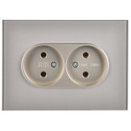 SKANDY Розетка 2-местная без заземления без защитных шторок для плоской вилки 10А SK-R03Sh стекло шампань IEK