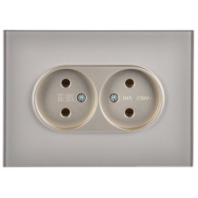 SKANDY Розетка 2-местная без заземления без защитных шторок для плоской вилки 10А SK-R03Sh стекло шампань IEK