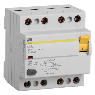 Выключатель дифференциальный (УЗО) IEK ВД1-63 4Р 63А 30мА