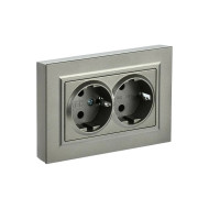 BRITE Розетка 2-местная с заземлением с защитными шторками 16А в сборе РСш12-3-БрШ шампань IEK