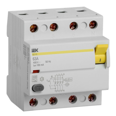 Выключатель дифференциальный (УЗО) IEK ВД1-63 4Р 63А 100мА тип А