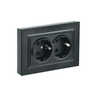 BRITE Розетка 2-местная с заземлением с защитными шторками 16А в сборе РСш12-3-БрЧ черный IEK