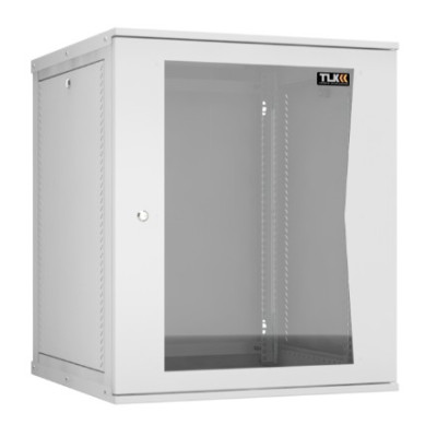 Настенный разборный шкаф TLK 19", 15U, стеклянная дверь, Ш600хВ703хГ600мм, 2 пары монтажных направляющих, серый