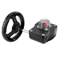 Редуктор четвертьоборотный DN.ru HGB RQN4-1200Z с индикатором положения, корпус - алюминий, штурвал - 300мм, квадрат штока 27х27, F10/F14