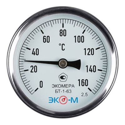 Термометр ЭКОМЕРА биметалл БТ-1-63 160С Дк63 L=40 осевой БТ-1-63-160С-L40